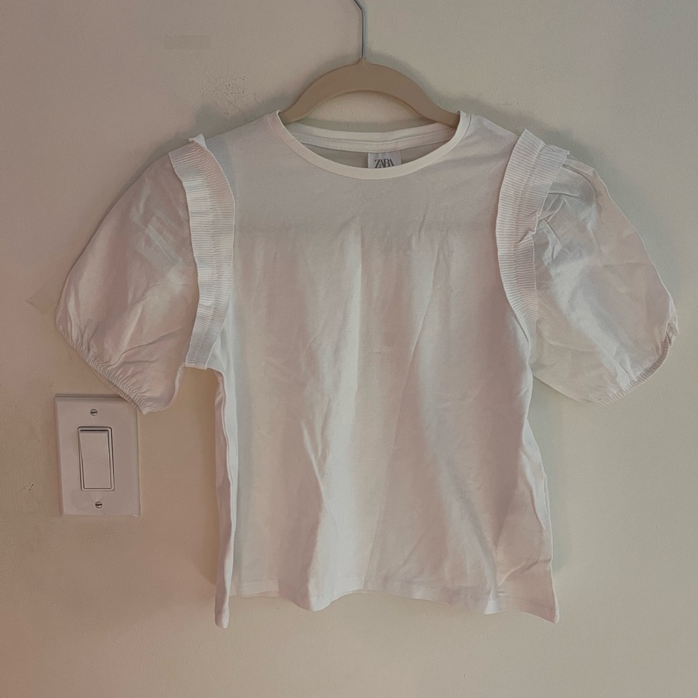 Zara White Ruffle Sleeve Kids Tee